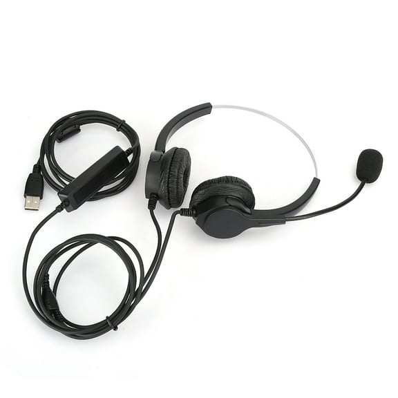 Binaural Call Center Operator Headset Telephone Corded Wired Microphone Office Headphone (USB Interface with Adjustable Adapter)