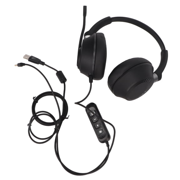 Binaural Over-Ear Telephone Headset with USB Sound Card and 3.5mm Plug, Customer Service PC Headphone with Volume Adjustment and Microphone Mute for Office Call Center