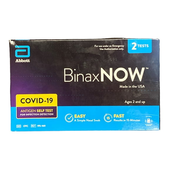 BinaxNOW COVID‐19 Antigen Self Test, 1 Pack, Double, 2-count, At Home COVID-19 Test, 2 Tests