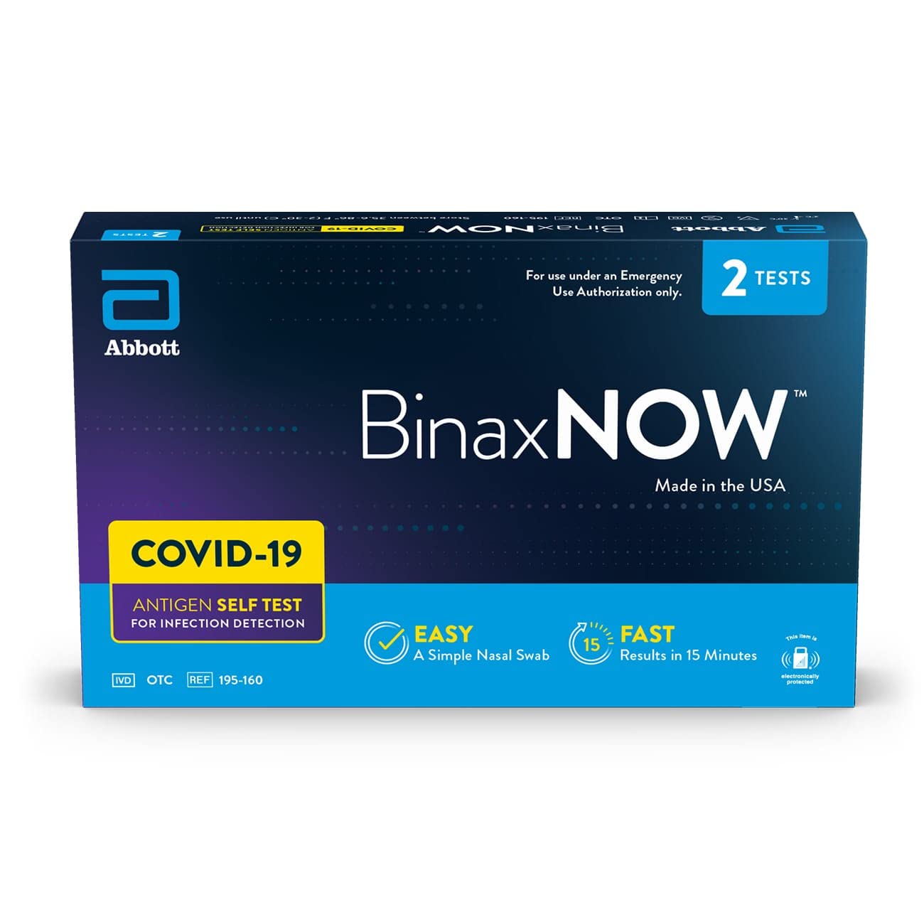 BinaxNOW COVID‐19 Antigen Self Test, 1 Pack, Double, 2-count, At Home COVID-19 Test, 2 Tests - image 1 of 12