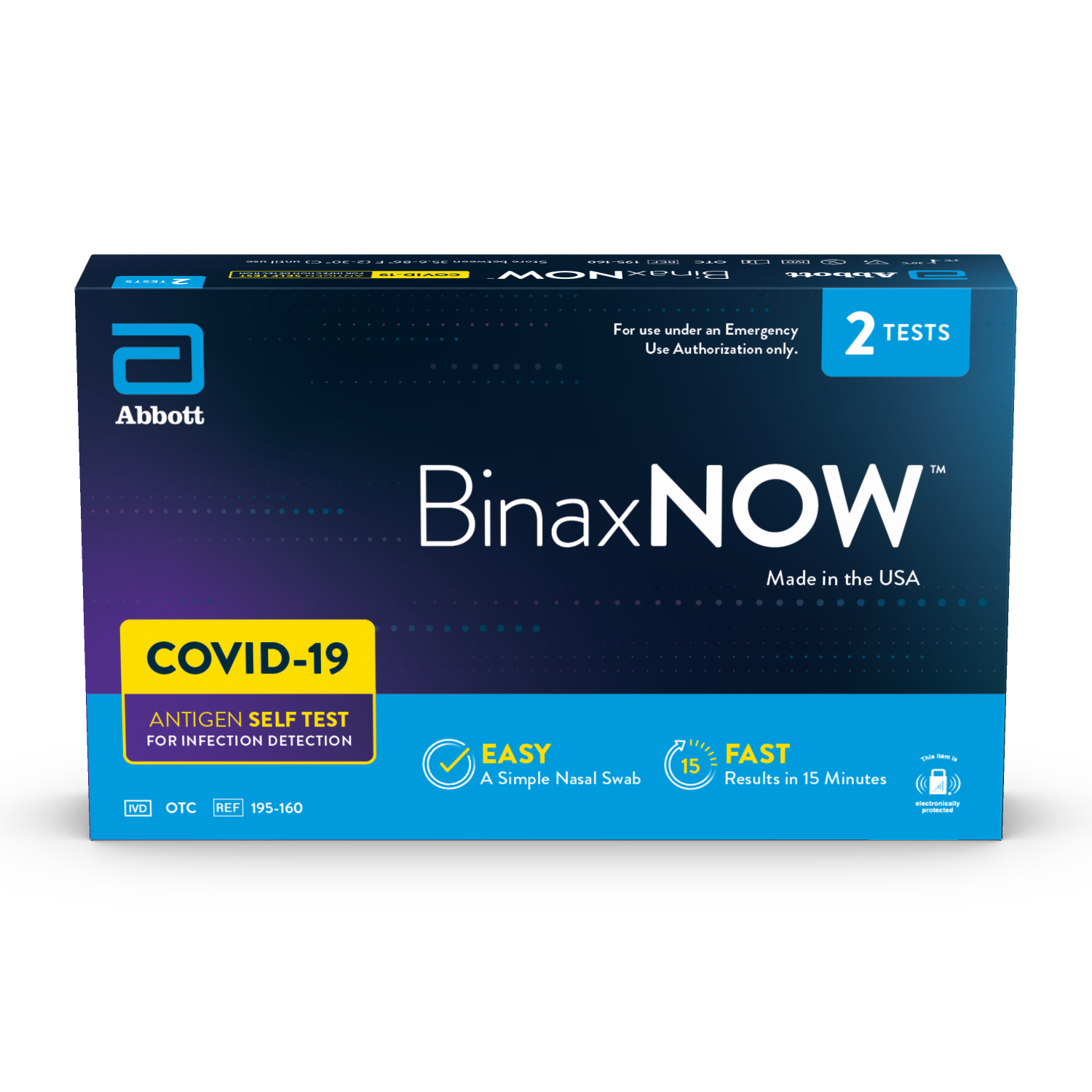 BinaxNOW COVID‐19 Antigen Self Test, 1 Pack, Double, 2-count, At Home COVID-19 Test, 2 Tests - image 1 of 11