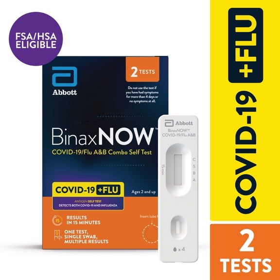 BinaxNOW™ COVID-19 & Flu A/B Combo Rapid Self Test, 2 Count – Results in 15 Minutes