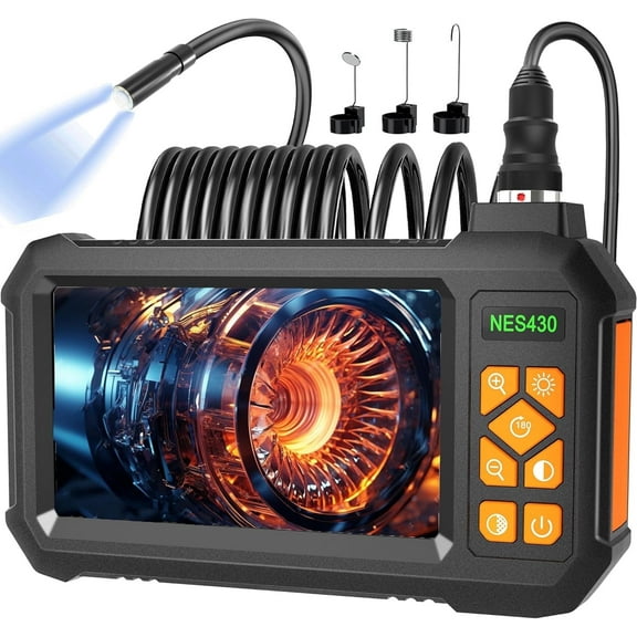 Binazon Endoscope 4.3 inch Borescope Camera, 32.8FT Semi-Rigid Cable, 1080P HD Screen 8mm Single Lens, 2000mAh