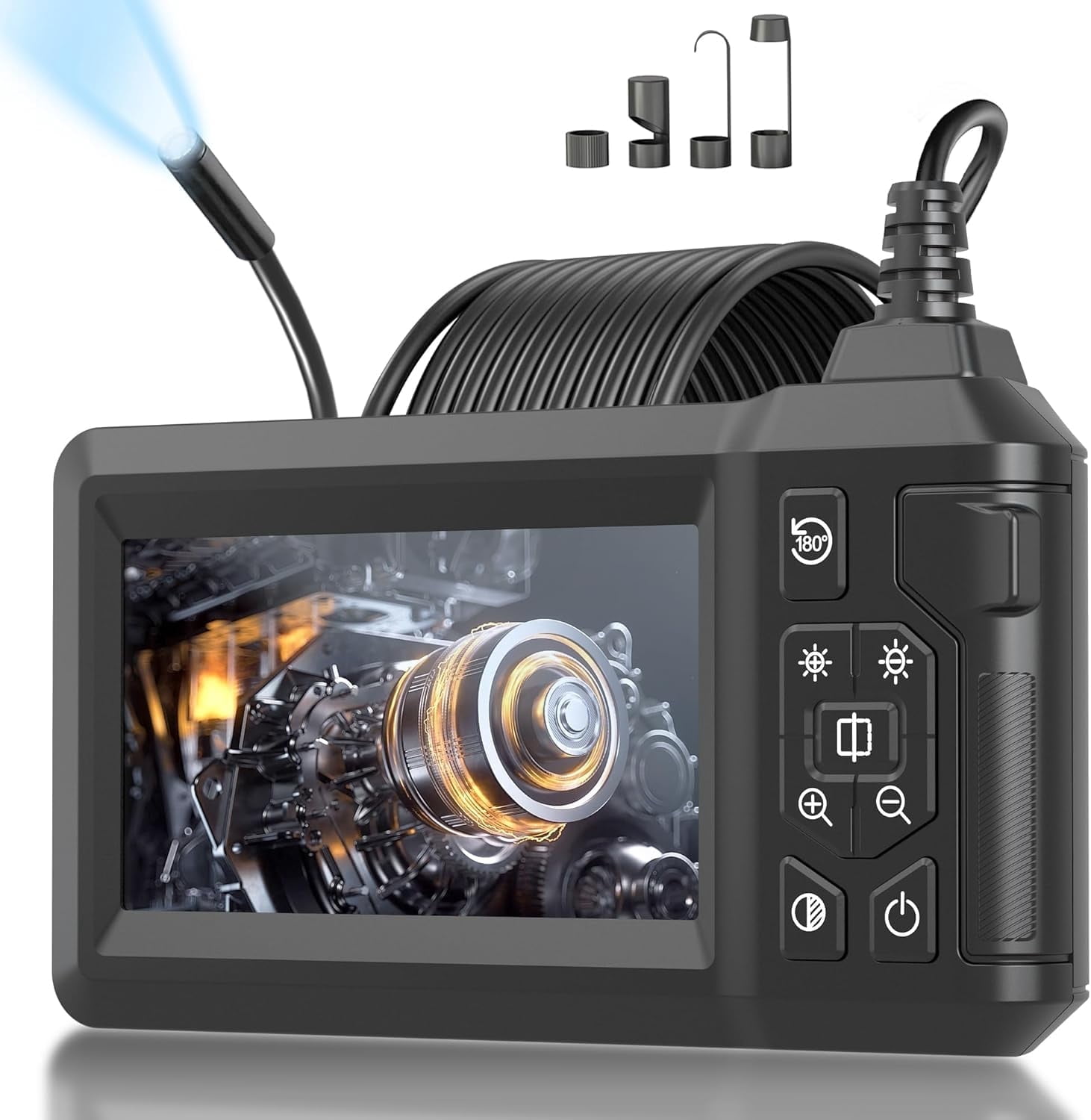 Binazon Endoscope Camera with Light, Borescope with 4.3" IPS Screen, 1920P HD, 8 LED Lights, 16.5FT Semi-Rigid Cord