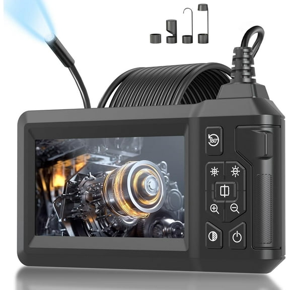 Binazon Endoscope Camera with Light, Borescope with 4.3" IPS Screen, 1920P HD, 8 LED Lights, 16.5FT Semi-Rigid Cord