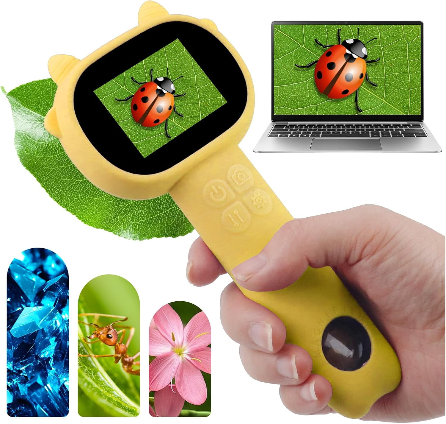 Binazon Kids Portable Microscope 2-inch IPS Screen 500x 1080P HD ...