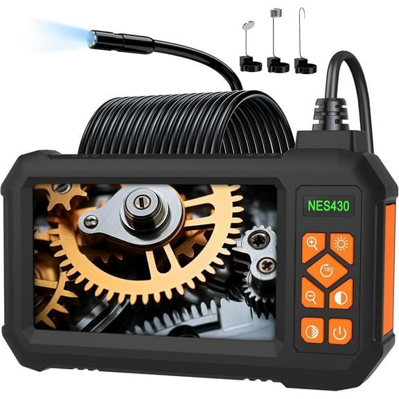 Binazon Sewer Inspection Camera with 16.5FT Semi-Rigid Cable, 4.3"IPS Screen Endoscope with 8 LED Lights, 1080P Industrial Borescope 2000 mAh