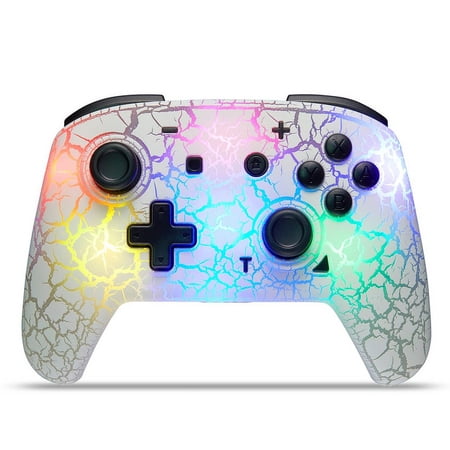 Binbok Switch Pro Controller: Wireless/Wired, Dual Motor, 4 RGB Light Modes, 600mAh Battery,White