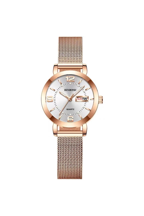 Binbond Quartz Watch Women's Cross-border Live Luminous Waterproof Double Calendar Steel Band