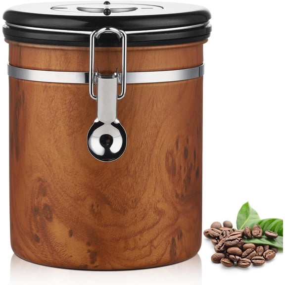 Bincoo Airtight Coffee Canister with Date Tracker - Holds a Full 1LB Bag of Beans Stainless Steel Container(1.5L), One-Way Valve & Easy-Lock Lid for Beans, Tea, Sugar Storage