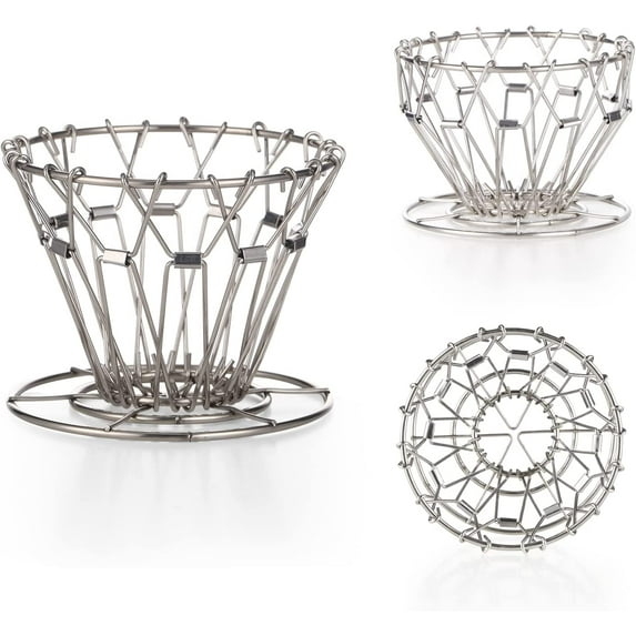 Bincoo Collapsible Outdoor Pour Over Coffee Dripper Filter Holder,Portable Stainless Steel Reusable Coffee Dripper,Suit for Cake Filter and V60 Fiter (Steel)