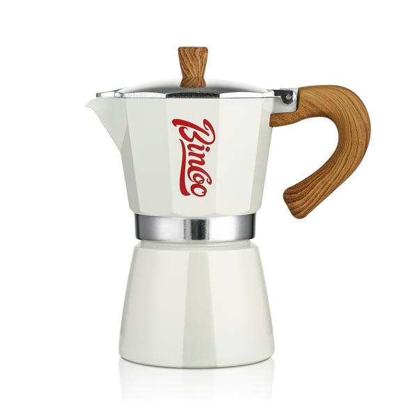 Bincoo Moka Pot Espresso Maker, Stovetop Espresso Moka Pot 6 Espresso Cups - 10 oz, Italian Aluminum Coffee Maker for Mocha Cappuccinos,LattesOff-white