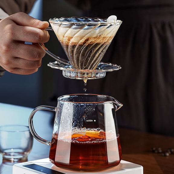Bincoo Pour Over Coffee Maker Set, V-shape 60 Cone Drip Coffee Maker, Included 16oz Borosilicate Glass Coffee Carafer and Size 02 Coffee Dripper & 50 Pcs Paper Filter (16oz-Clear) Y101