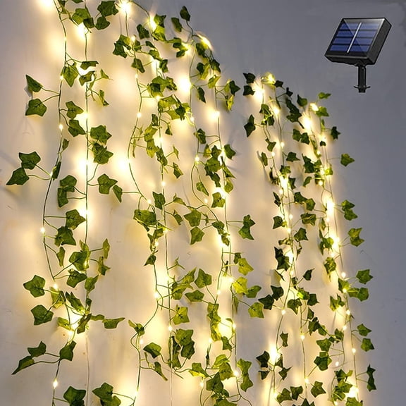 Solar Ivy String Lights Outdoor, Waterproof 33 FT 100 LED Ivy Fairy Lights Hanging Artificial Ivy Leaf Plants Vine Garland for Wall Party Wedding Room Home Kitchen Decor (Maple leaf shape)