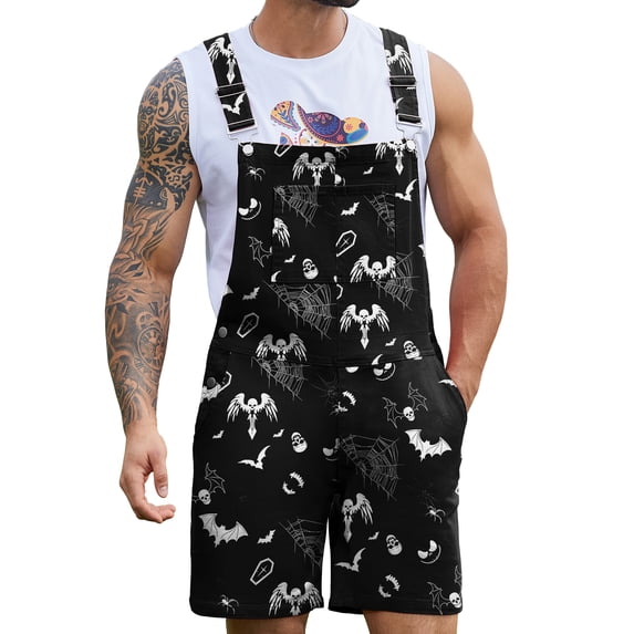 Bindefon Bibs Overalls Men Work Coveralls Shorts Printed Jumpsuit(Ghost,XL)