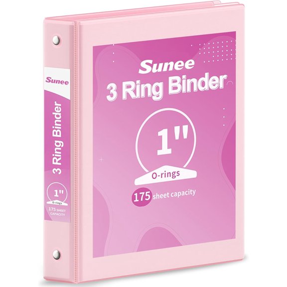 Binder 3 Ring 1 Inch Pack, Clear View 1" Three PVC-Free (Fit 8.5x11 Inches) for School or Office Supplies, Pink
