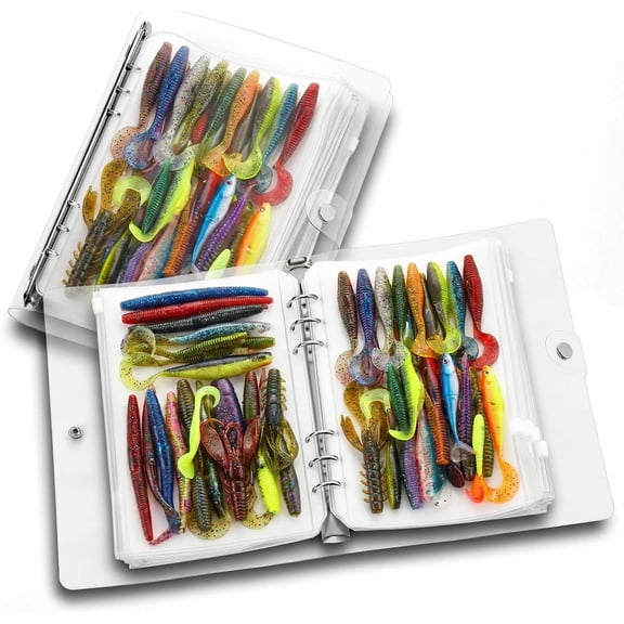 Binder Bags Fishing Tackle Binder Bags Worm Wallet with 20 Clear Pockets Soft Plastic Storage for Baits, Lure, Lines, Rigs