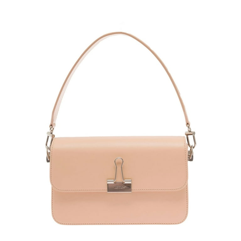 Off White Female Binder Clip Crossbody Bag In Pink Leather Pink