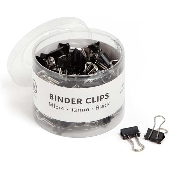 Binder Clips, Micro 1/2-Inch Width, 1/5-Inch Paper Holding Capacity, Black and Silver Steel, 100-Count - 650U08-24