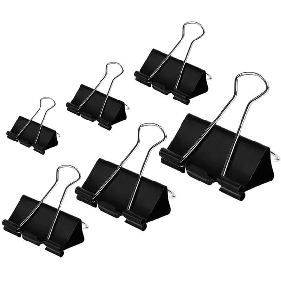 Binder Clips Paper Clamps Assorted Sizes 100 Count (Black), X Large, Large, Medium, Small, X Small and Micro, 6 Sizes in One Pack, Meet Your Different Using Needs.