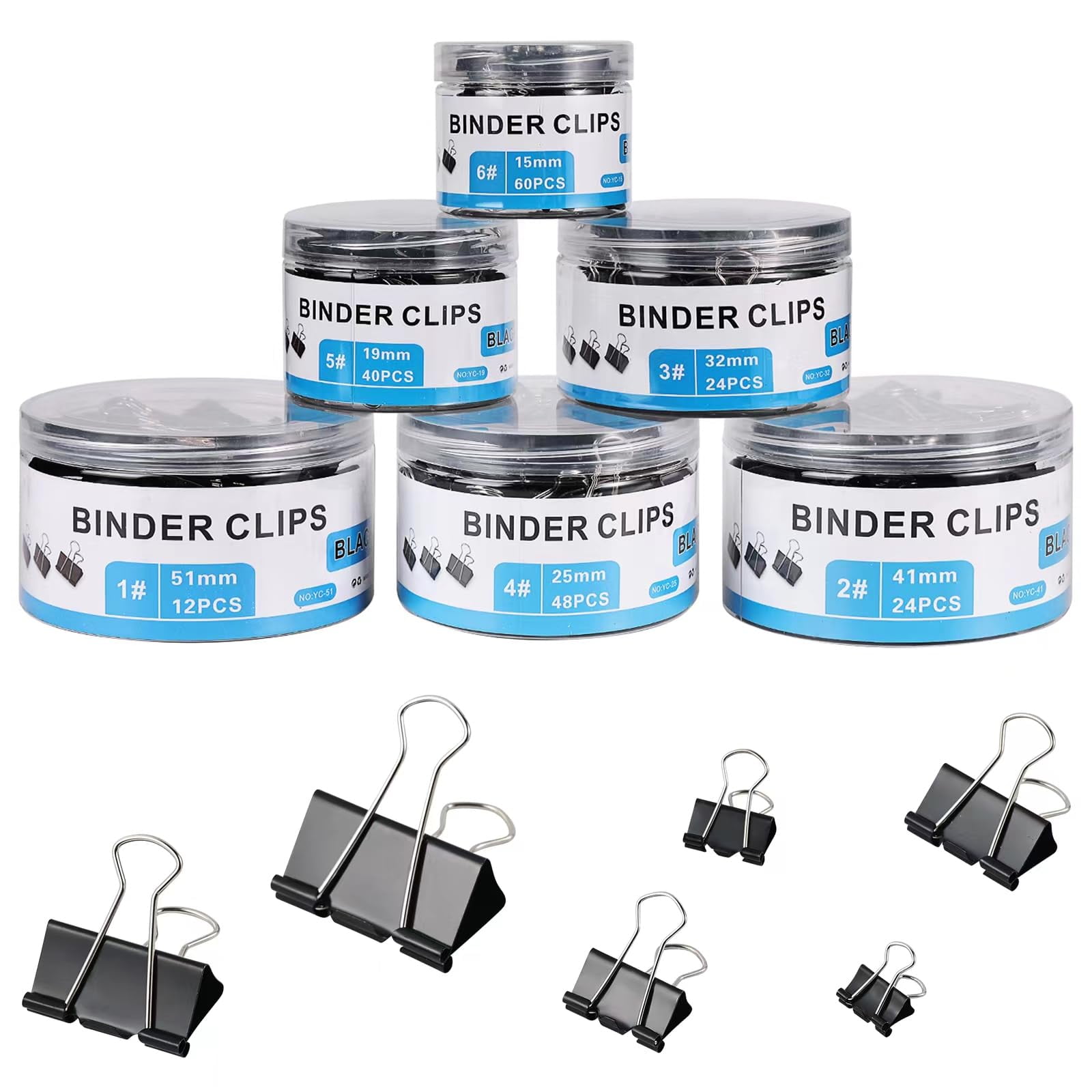 Binder Clips Paper Clamps Assorted Sizes, Metal Paper Binder Clip, Black Binding Paperwork Clamp Bulk, School Teachers Office Supplies