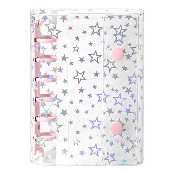 Binder Cover Clear Pvc 6 Ring Binder Glitter Star Refillable Notebook Shell Protector with 2 Snaps for Cash Envelopes System Journal Albums Organizer Planner Folder by WEIWEIGG