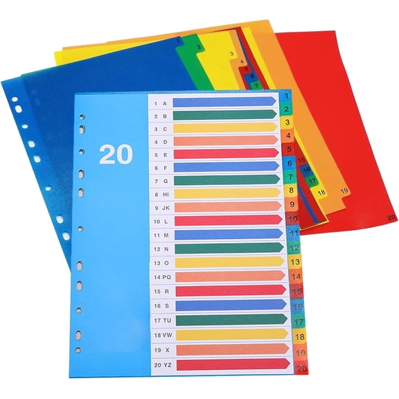 Binder Dividers, 20 Tabs, Customizable Table of Contents Page, Colourful A4 Folder Dividers Binder Tabs for Organizing Reports, Projects, and More(20 Colours)