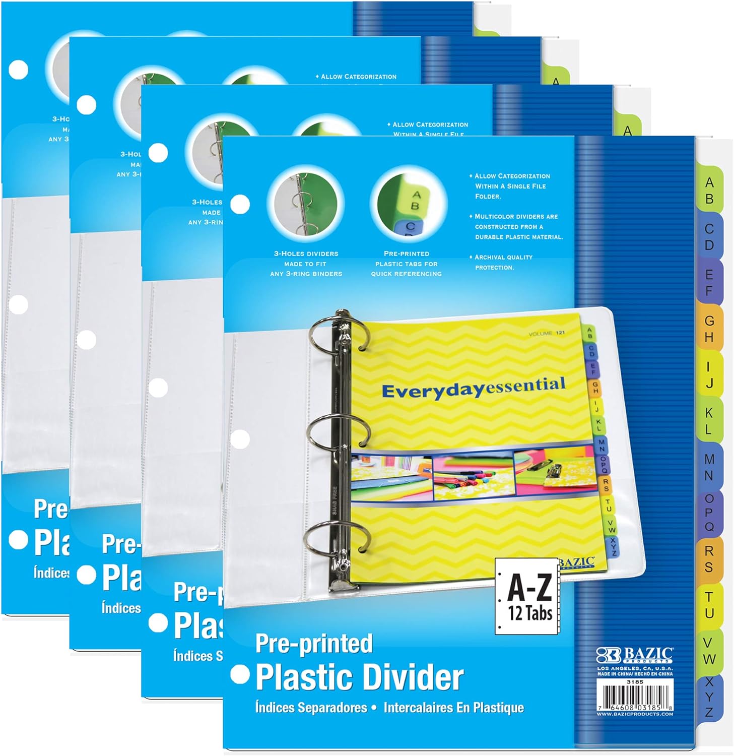 Binder Dividers W/ 12 Preprinted A To Z Letter Tabs, 11 Hole Punch