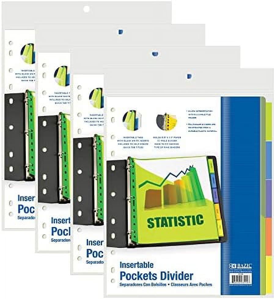 Binder Dividers W/Pockets & 5 Insertable Color Tabs, 11 Hole Punch