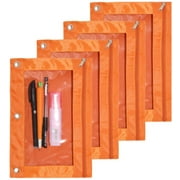 Binder Fabric Pencil Pouch 3-Ring Binder Pencil Case Bag with Zipper 4 Pack (Orange)