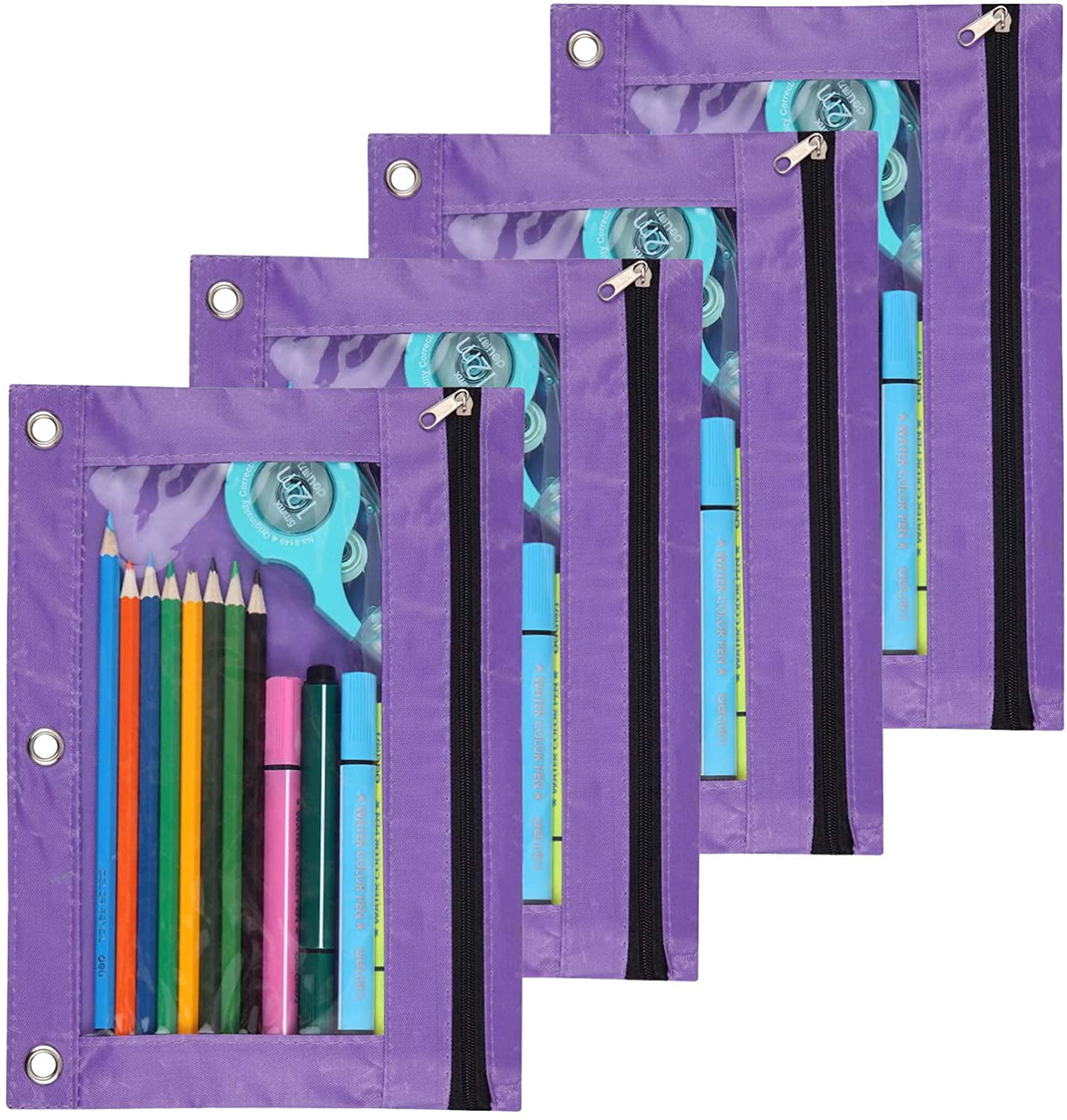 Binder Fabric Pencil Pouch 3Ring Binder Pencil Case Bag with Zipper 4