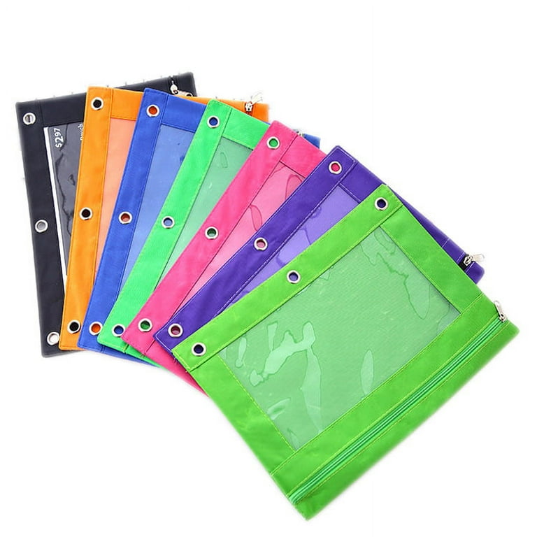 Binder Fabric Pencil Pouch 3-Ring Binder Pencil Case Bag with Zipper 7  Pack(Multicolor) 