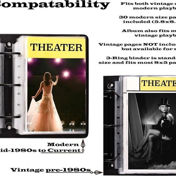 Binder for Holding Broadway Play Program and Theater Programs with 30 Custom Sheet Protectors - PU Leather - Fits Programs from Mid 1980s to Modern (Black/Gold Foil)