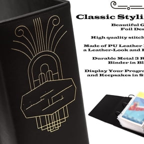 Binder for Holding Broadway Play Program and Theater Programs with 30 Custom Sheet Protectors - PU Leather - Fits Programs from Mid 1980s to Modern (Black/Gold Foil)