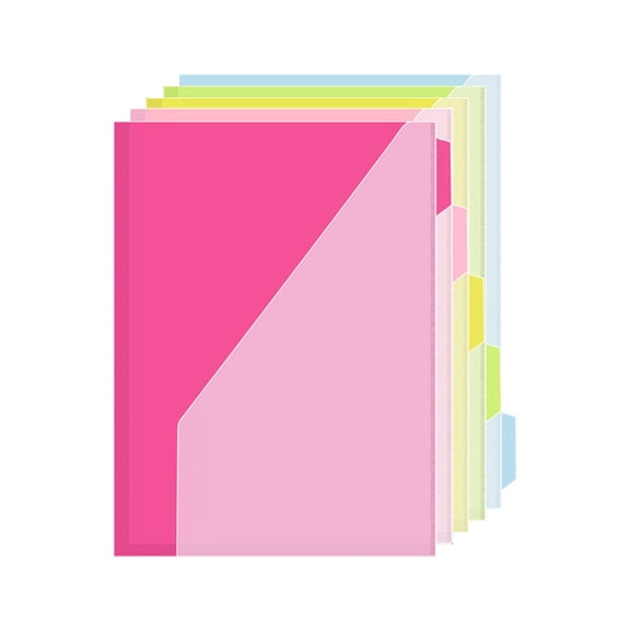 Binder Index Dividers, 12.8 x 9.29 Inch No Hole Design 5 Pack, Plastic Pocket Inserts with Double Transparent Pockets for Office Project Management, LLLDMXY