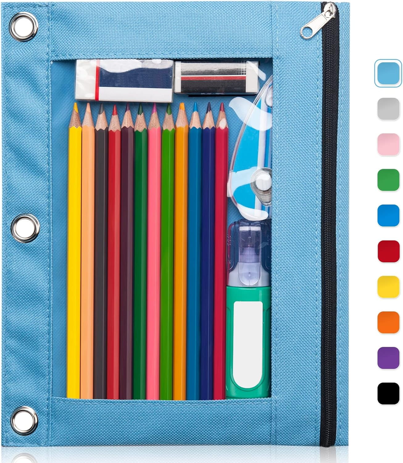 Binder Pencil Pouch with Smooth Zipper, Clear Window Pencil Case for