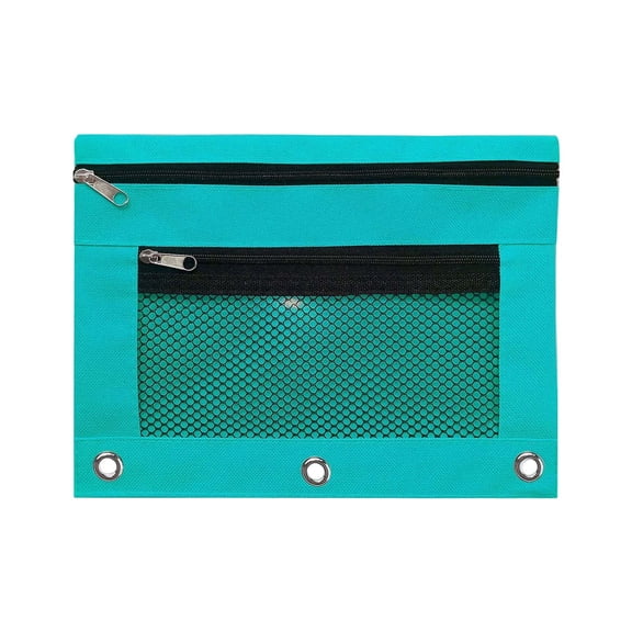 Binder Pencil Pouch with Zippered Mesh Pocket 3 Ring Pen Organizer Case for Office Desk Artist Supplies Holds 50 Pens