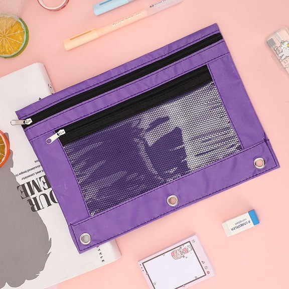 Binder Pencil Pouches, Pencil Pouch for 3 Ring Binder, Three-hole Pencil Case, Clear Window Zipper Pencil Case, Transparent PVC Document Storage Bag, for Stationery Supplies
