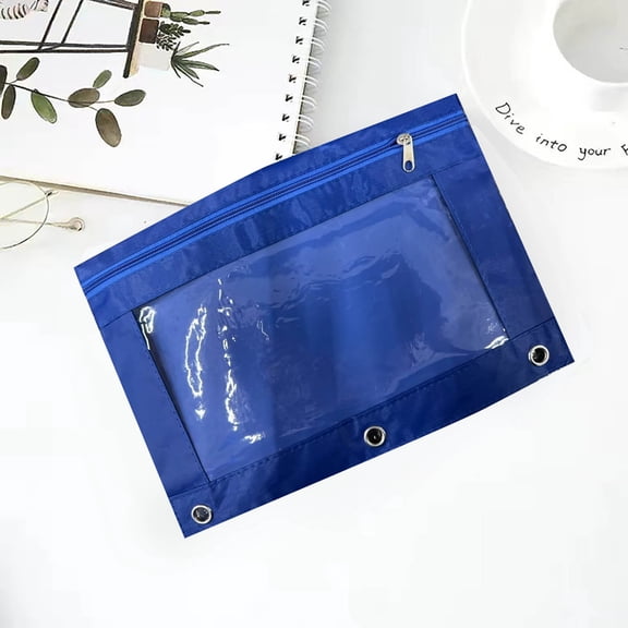 Binder Pencil Pouches, Pencil Pouch for 3 Ring Binder, Three-hole Pencil Case, Clear Window Zipper Pencil Case, Transparent PVC Document Storage Bag, for Stationery Supplies