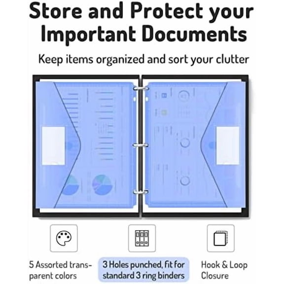 Binder Pocket, 10 Pack Super Heavyweight Plastic Folders with Tight Closure, Folders with Pockets Side Loading, Binder Organizer, Binder Dividers with Pockets, Letter Size, Assorted Colors