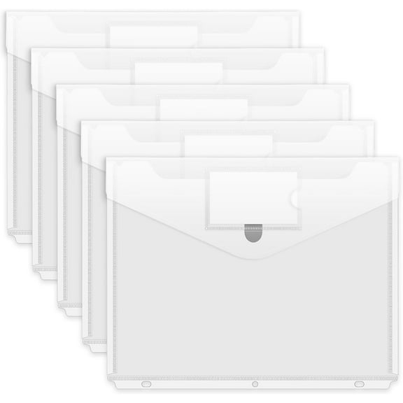 Binder Pocket, 5 Pack Super Heavyweight Poly Binder Pocket with Tight Closure, File Folders Side Loading, 3 Ring Binder Organizer, Letter Size, Clear