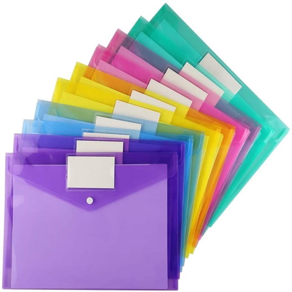 Binder Pocket, Heavy Duty Poly Pocket, Side Loading Binder, Letter Size, Assorted Colors/12PCS