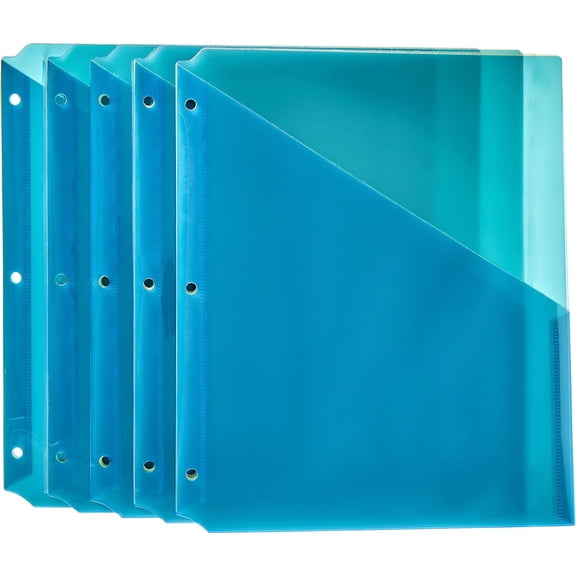 Binder Pocket, Plastic Folder, 3 Hole Punch, Pack of 25, Assorted Colors, 9.3 x 11.2 inches