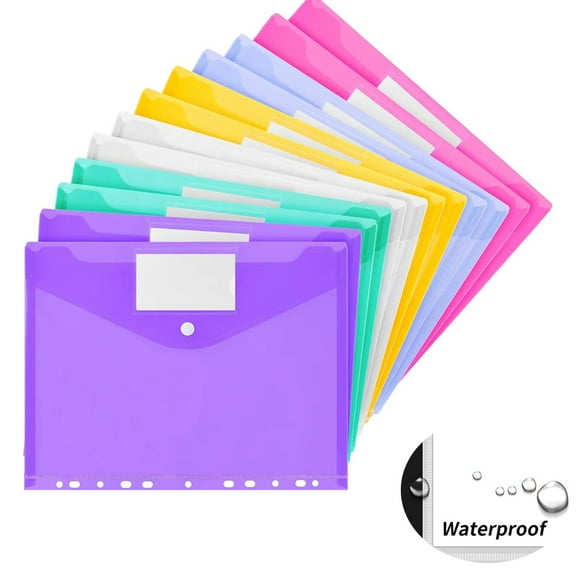 Binder Pocket,Tutuviw Super Heavyweight Poly Binder Pocket with Snap Button and Lable,Binder Folders Side Loading,2/3/4 Ring Binder Pocket, Binder Dividers with Pockets,A4 Letter Size,Multicolor