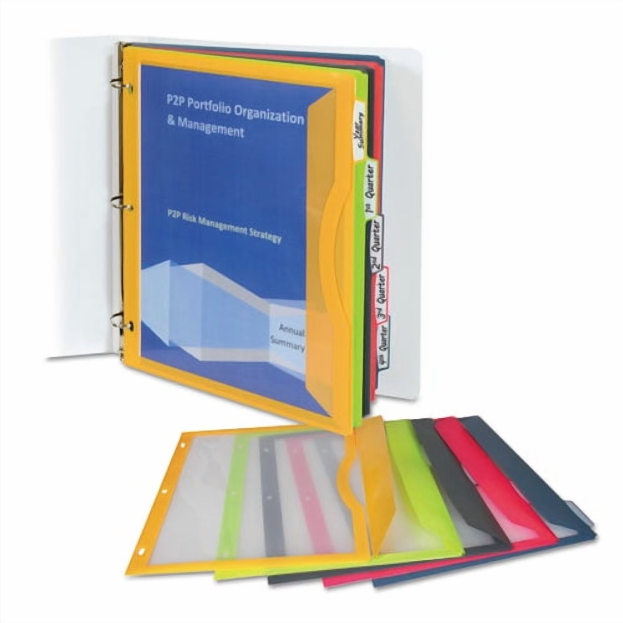 Binder Pocket With Write-On Index Tabs, 9.88 X 11.38, Assorted, 5/set | Bundle of 10 Sets