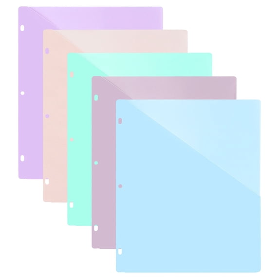Binder Pockets, 3 Hole Punch Clear Plastic Document Folders Binder, Organizer Store Letter Size Paper Folders with Pockets Slash File Jacket for Office, 5 Pack, 11.1x9.02"