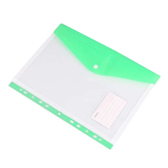 Binder Pockets Folders for 2/3/4 Ring Binder, Binder Folders with Snap Button and Label, Expandable Plastic Envelopes Binder, Document Pouch with 11 Holes for Classroom, Office Supplies, Green