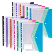 Binder Pockets Organizer, 12 Pack Plastic Binder Folders with Snap Closure and Label, 11-Hole Document Folders with Pockets for 2/3/4 Ring Binders