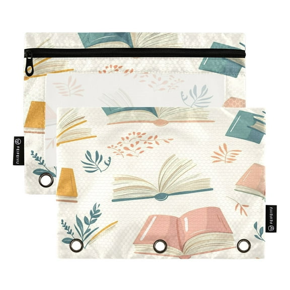 Iauyy Pencil Case for 3-Ring Binder, Transparent Window Pencil Box with Smooth Zipper, Large Capacity 3-Ring Binder Pencil Case, with 3 Reinforced Eyelet,Book