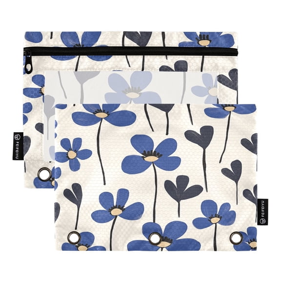 Iauyy Pencil Case for 3-Ring Binder, Transparent Window Pencil Box with Smooth Zipper, Large Capacity 3-Ring Binder Pencil Case, with 3 Reinforced Eyelet,Floral